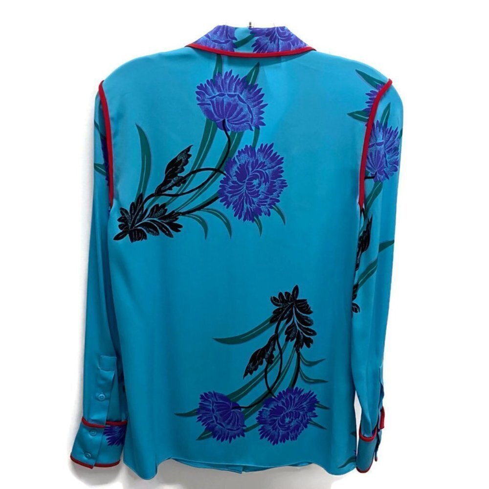 Diane Von Furstenberg Blue w/Red Trim Silk Blouse - Picture 2 of 3
